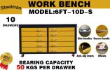 6ft Storage Cabinet with Workbench (10 Drawers)