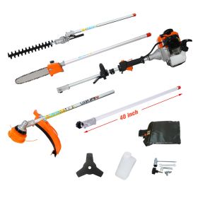 5 in 1 Multi-Functional Trimming Tool, 56CC 2-Cycle Garden Tool System with Gas Pole Saw, Hedge Trimmer, Grass Trimmer, and Brush Cutter EPA Compliant (Color: Green, size: 40.6*13*10.8cm)