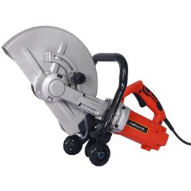 Electric 14" Cut Off Saw Wet/Dry Concrete Saw Cutter Guide Roller with Water Line Attachment 3000w without blade (Color: Green, size: 30.7*13.2*17.3cm)
